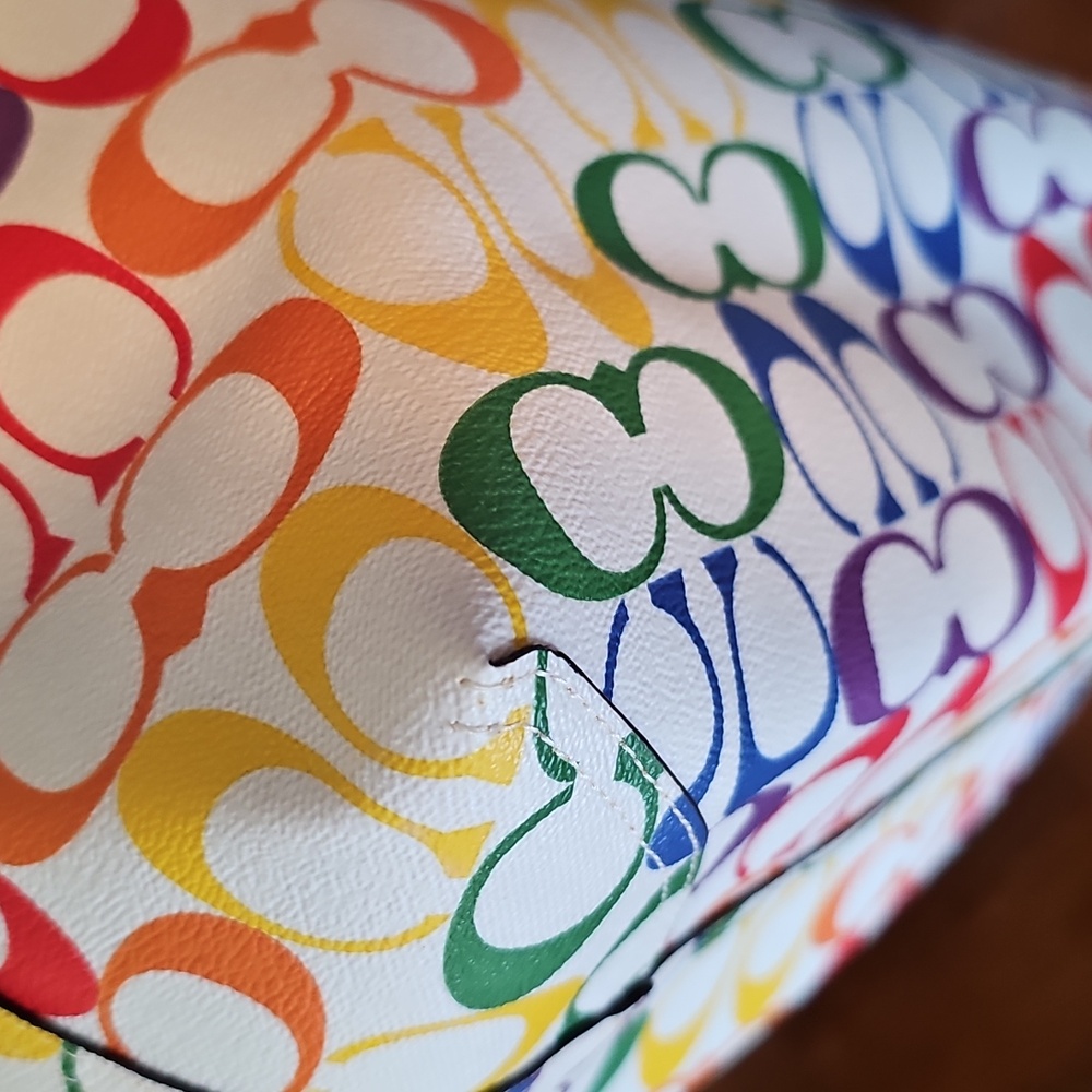 Coach Pride City Tote in Rainbow Signature Canvas & Leather Chalk - Picture 5 of 11